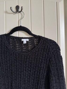 J.Jill Black Open-Knit Crewneck Sweater